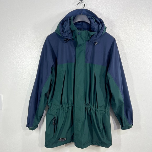 Eddie Bauer EBTEK Gore-Tex Jacket XL Mens‎ Green Blue Hooded Waterproof Parka